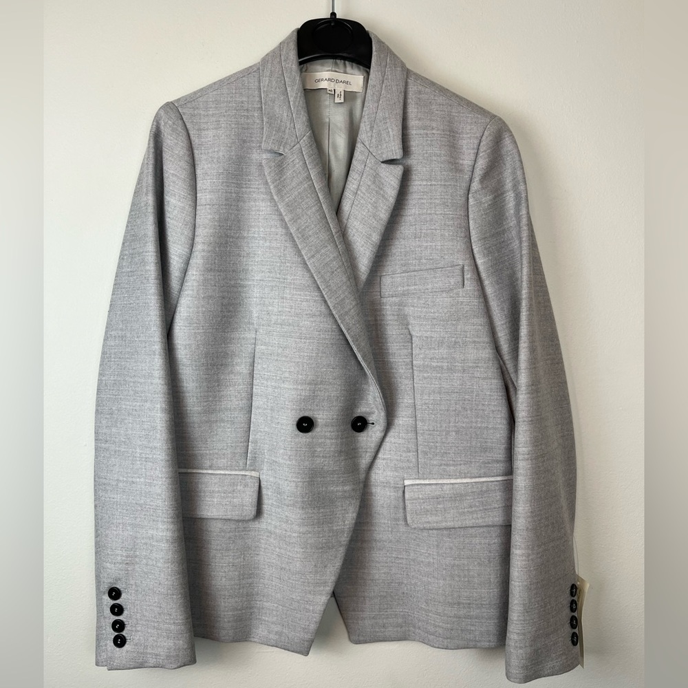 NWT Gerard Darrel Wool Double Breasted Gray Blazer US Size 8